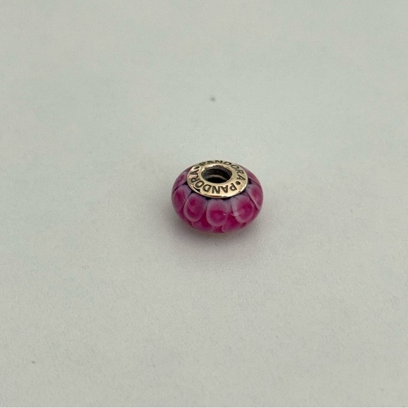 Pandora 14K Yellow Gold Pink Lotus Murano Glass Rare Retired Charm - Picture 2 of 9